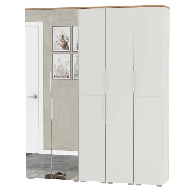 Набор шкафов для компактной прихожей Октава № 2 цвет белый шагрень/дуб крафт золотой