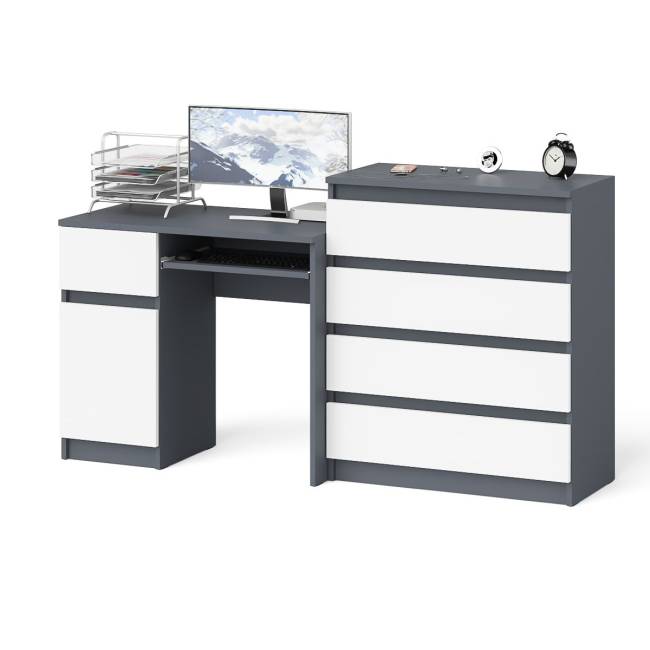 Стол компьютерный Мори МС1 левый с комодом 4-ре ящика цвет графит/белый