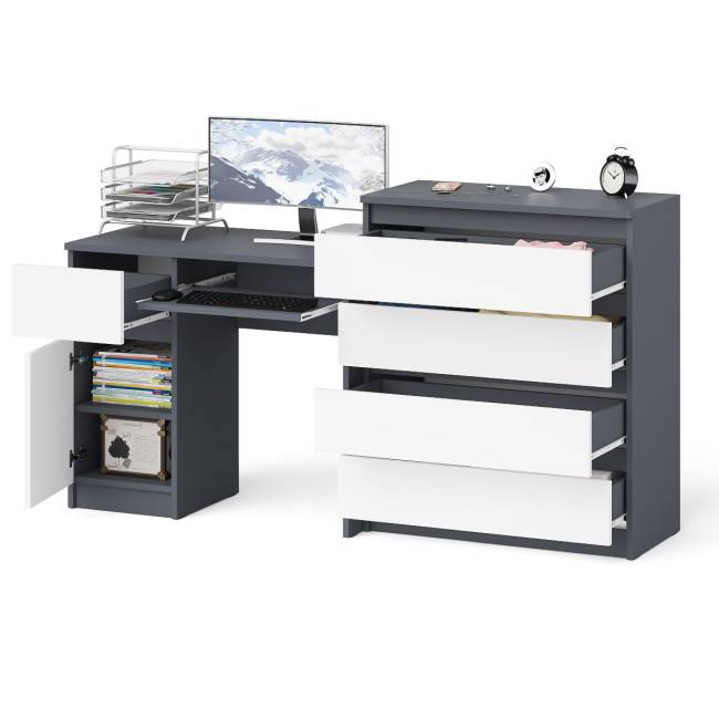 Стол компьютерный Мори МС1 левый с комодом 4-ре ящика цвет графит/белый