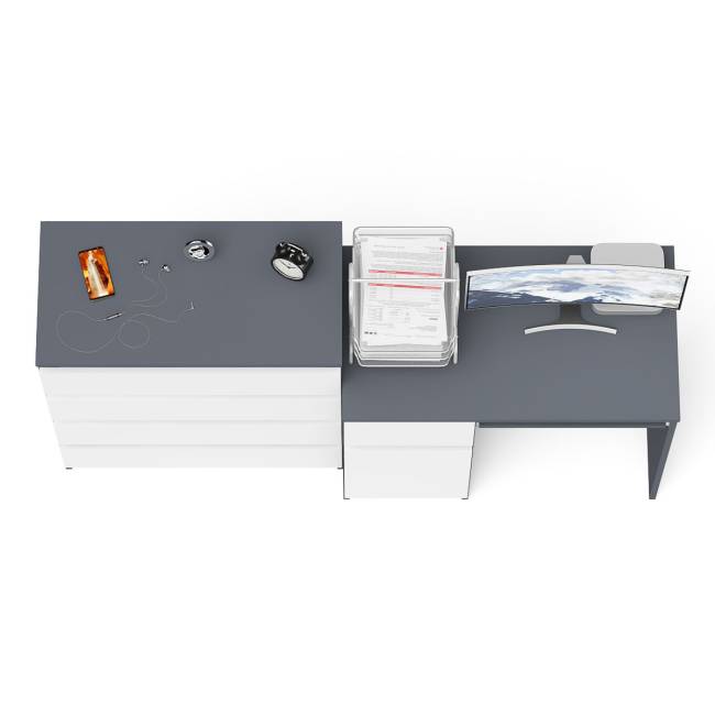 Стол компьютерный Мори МС1 левый с комодом 4-ре ящика цвет графит/белый