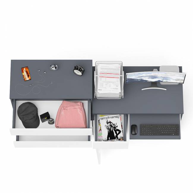 Стол компьютерный Мори МС1 левый с комодом 4-ре ящика цвет графит/белый