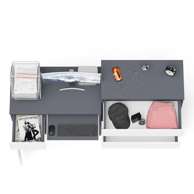 Стол компьютерный Мори МС1 левый с комодом 4-ре ящика цвет графит/белый