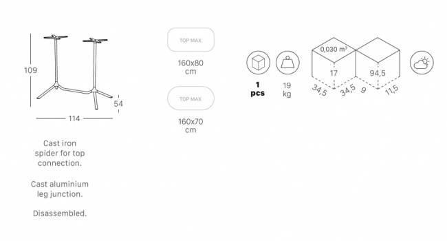Подстолье металлическое барное двойное Tripe Double белый 1140х540х1090 мм