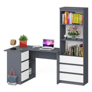 Стеллаж-комод Мори МСТ600 3 ящика и стол угловой компьютерный МС-16 левый цвет графит/белый