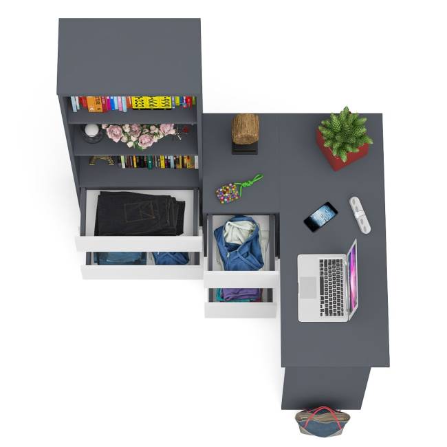 Стеллаж-комод Мори МСТ600 3 ящика и стол угловой компьютерный МС-16 левый цвет графит/белый