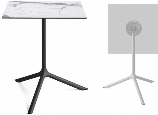 Стол ламинированный обеденный складной Tripe Maxi Folding черный, белый мрамор Каррара 700х700х740 мм