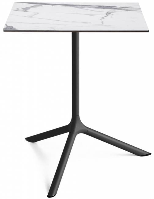 Стол ламинированный обеденный складной Tripe Maxi Folding черный, белый мрамор Каррара 700х700х740 мм
