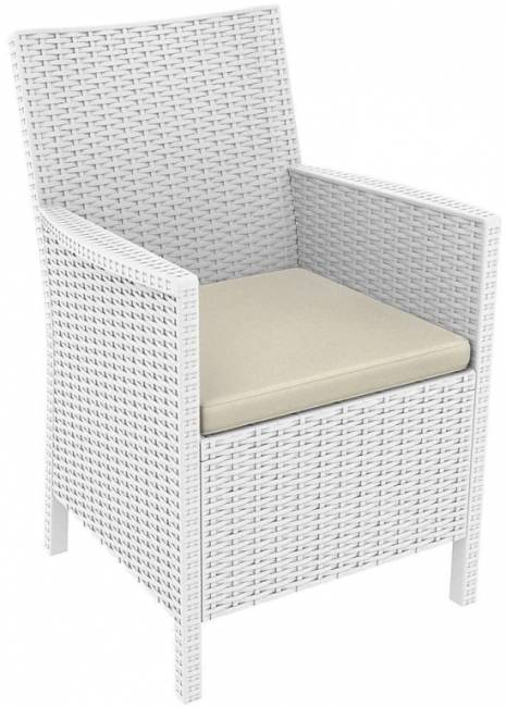 Кресло пластиковое плетеное с подушкой California белый 590х630х900 мм