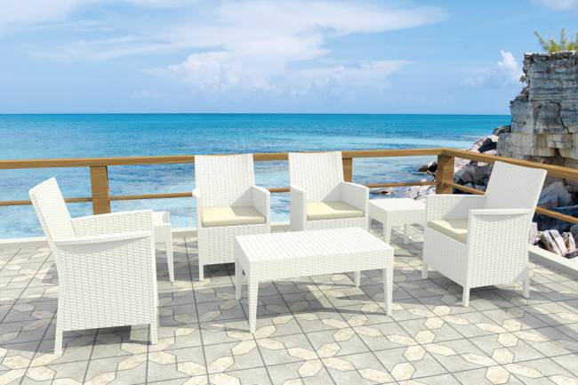 Кресло пластиковое плетеное с подушкой California белый 590х630х900 мм