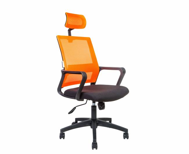 Кресло офисное / Бит / черный пластик / оранжевая сетка / черная ткань
