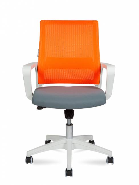 Кресло офисное / Бит LB / белый пластик / оранжевая сетка / темно серая ткань