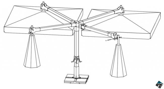 Зонт профессиональный четырехкупольный 6х6 м Alu Poker Starwhite белый, серо-коричневый 6000х6000 мм