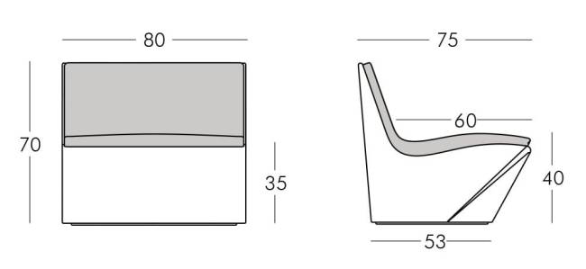 Лаунж-стул пластиковый светящийся Kami Ichi Lighting белый 800x750х700 мм