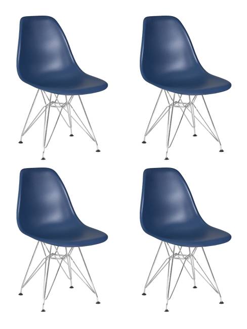 Набор 4 шт Стул обеденный DOBRIN DSR, ножки хром, цвет тёмно-синий (BE-12)