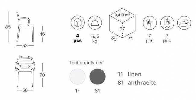 Кресло пластиковое Cokka лен 580х530х850 мм