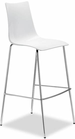 Стул барный пластиковый Zebra Antishock хром, белый 510х530х1160 мм