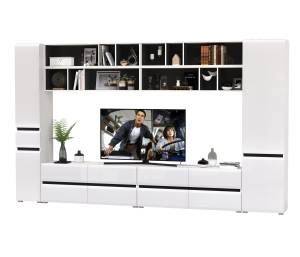 Сидней стенка в гостиную комплектация № 98 цвет белый/чёрный/МДФ белый глянец