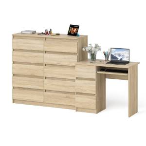 Компьютерный стол с тремя выдвижными ящиками левый с комодом 10-ть ящиков Мори цвет дуб сонома
