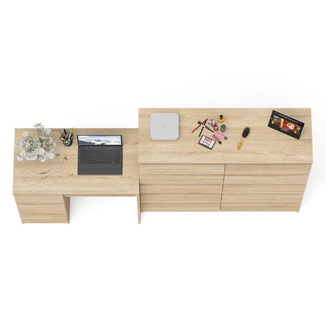 Компьютерный стол с тремя выдвижными ящиками левый с комодом 10-ть ящиков Мори цвет дуб сонома