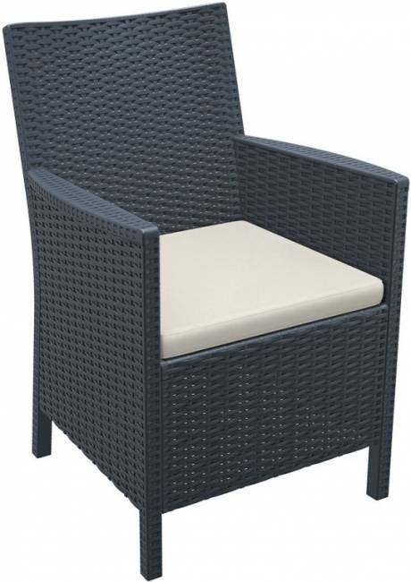 Кресло пластиковое плетеное с подушкой California антрацит 590х630х900 мм