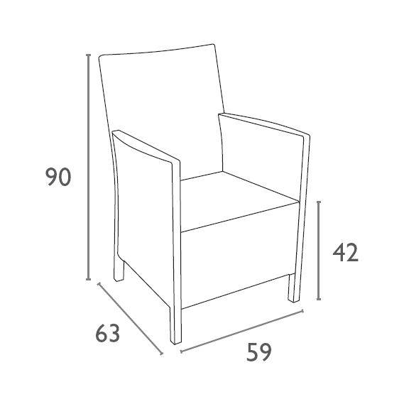 Кресло пластиковое плетеное с подушкой California антрацит 590х630х900 мм
