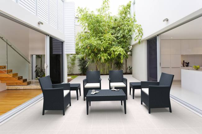 Кресло пластиковое плетеное с подушкой California антрацит 590х630х900 мм