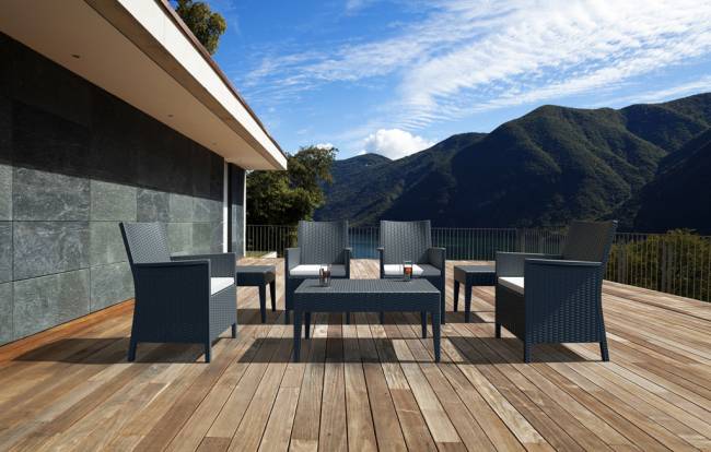 Кресло пластиковое плетеное с подушкой California антрацит 590х630х900 мм