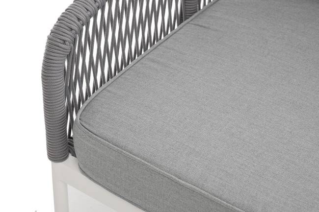 "Канны" правый модуль плетеный из роупа, каркас алюминий белый шагрень, роуп светло-серый круглый, ткань светло-серая "Канны" правый модуль плетеный из роупа, каркас алюминий белый шагрень, роуп светло-серый круглый, ткань светло-серая