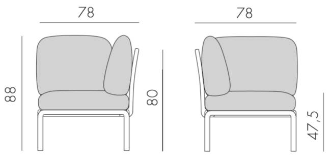 Модуль угловой пластиковый с подушками Komodo Elemento Angolo агава, серый 720х780х880 мм