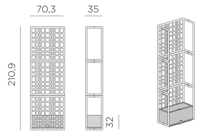 Кашпо пластиковое модульное Sipario 3 базальт 703х350х2109 мм