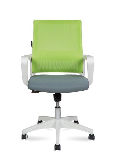 Кресло офисное / Бит LB / белый пластик / зеленая сетка / темно серая ткань
