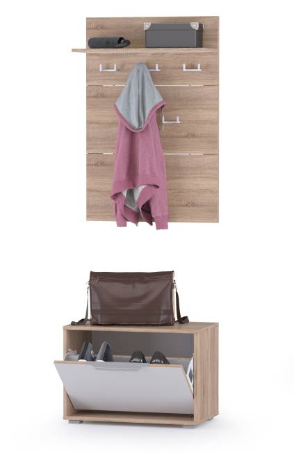 Обувница 13.58 с вешалкой для одежды Куба цвет дуб сонома/белый премиум