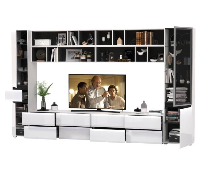 Сидней мебель в гостиную комплектация № 99 цвет белый/чёрный/МДФ белый глянец