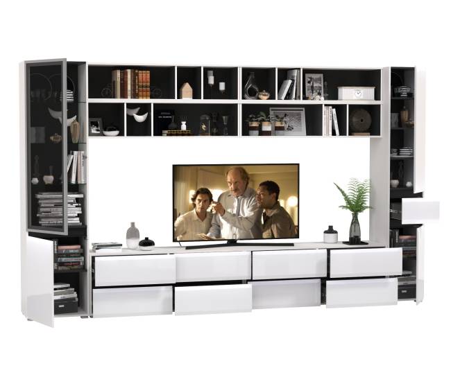 Сидней мебель в гостиную комплектация № 99 цвет белый/чёрный/МДФ белый глянец