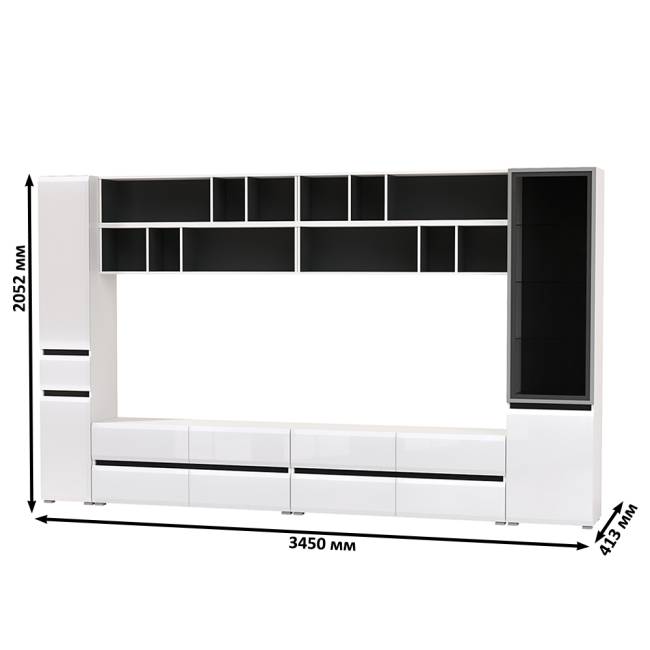 Сидней мебель в гостиную комплектация № 99 цвет белый/чёрный/МДФ белый глянец