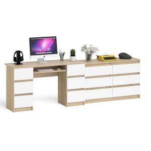 Комод Мори на шесть ящиков МК1200.6 и Стол компьютерный 2-х тумбовый Мори МС-2 цвет дуб сонома/белый