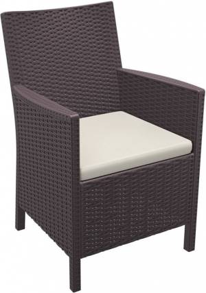 Кресло пластиковое плетеное с подушкой California коричневый 590х630х900 мм