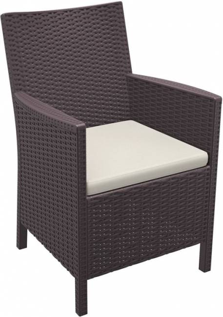 Кресло пластиковое плетеное с подушкой California коричневый 590х630х900 мм