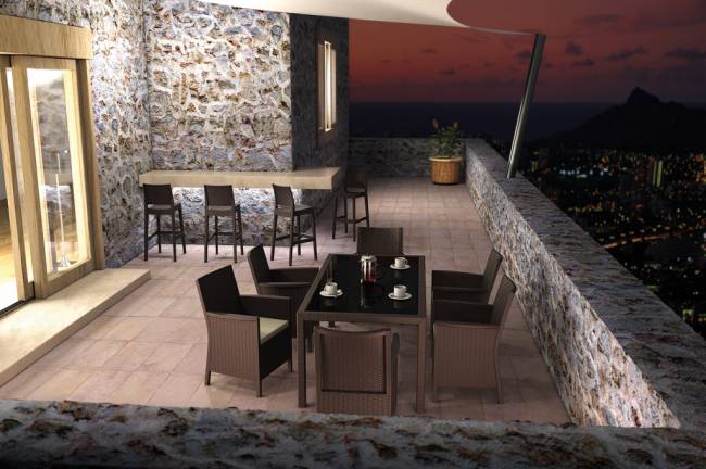 Кресло пластиковое плетеное с подушкой California коричневый 590х630х900 мм