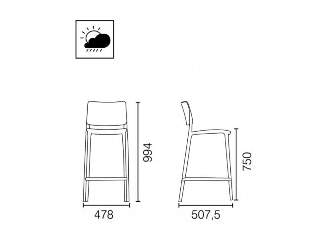 Стул пластиковый барный Joy-S Bar 75 белый 478х507.5х994 мм