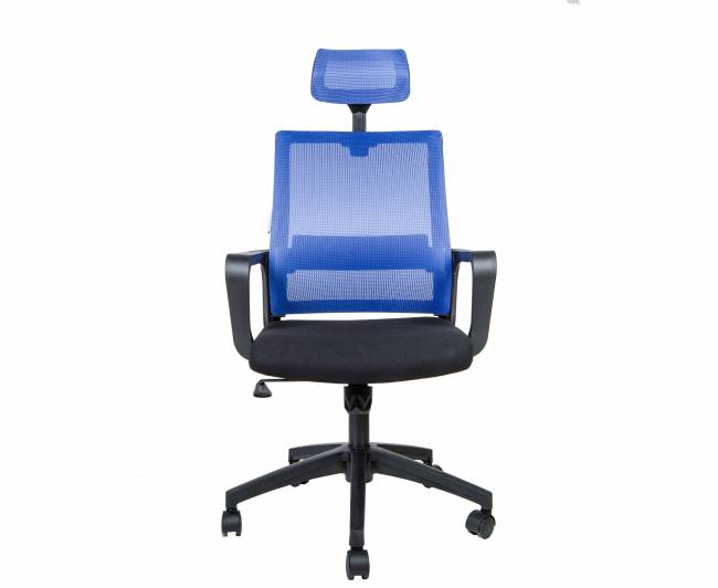 Кресло офисное / Бит / черный пластик / синяя сетка / черная ткань