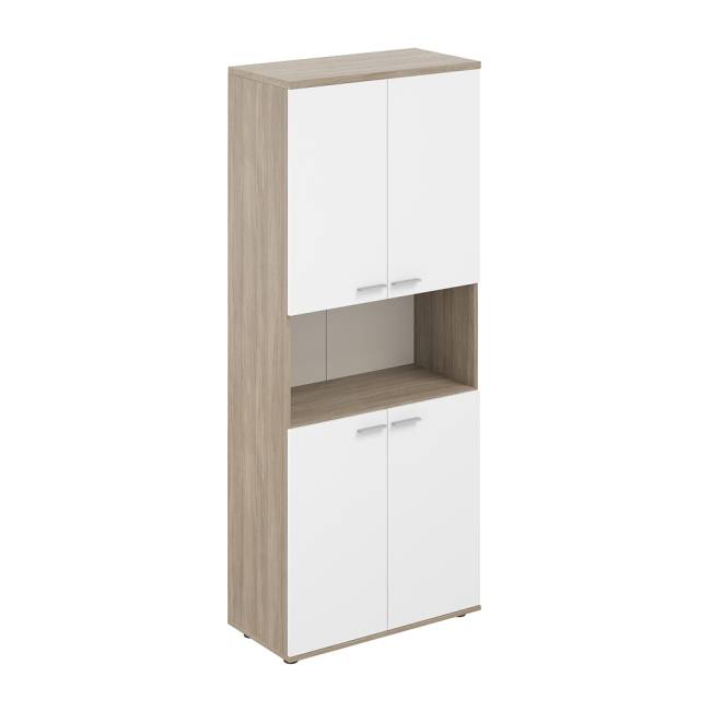 SG.841.OD.WH.WH / Шкаф высокий с нишей 800х400х1955, 4-х дв, з.ст HDF / корпус: дуб темный; фасады: белый