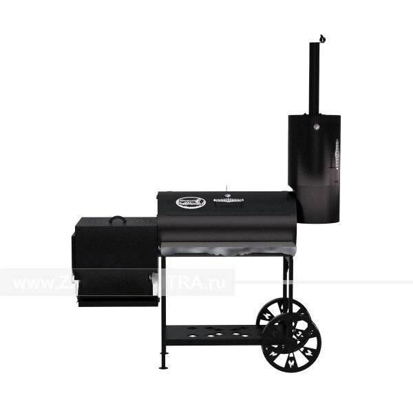 Гриль-Смокер казан XXL, из стали толщиной 5 мм, печь слева, в термостойкой покраске