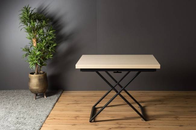 Стол трансформер Левмар Compact D31/S53 (выбеленный дуб/черные опоры)