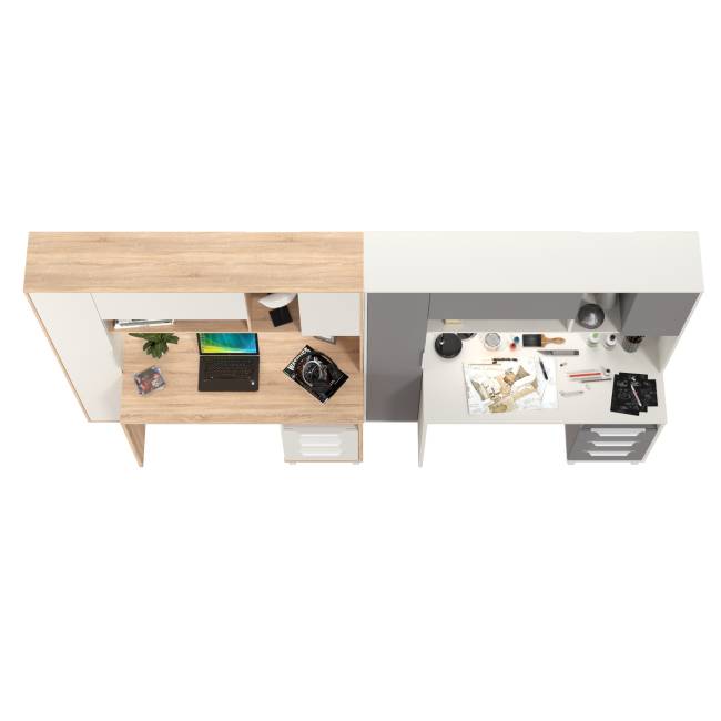 Два стола компьютерных с тумбой три ящика Комфорт 12.95N цвет дуб сонома/белый/белый премиум/серый шифер