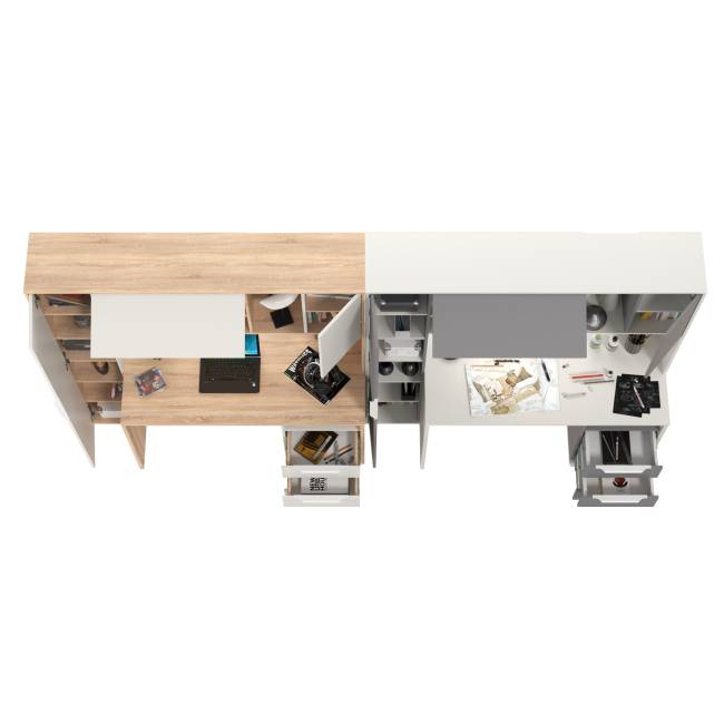 Два стола компьютерных с тумбой три ящика Комфорт 12.95N цвет дуб сонома/белый/белый премиум/серый шифер
