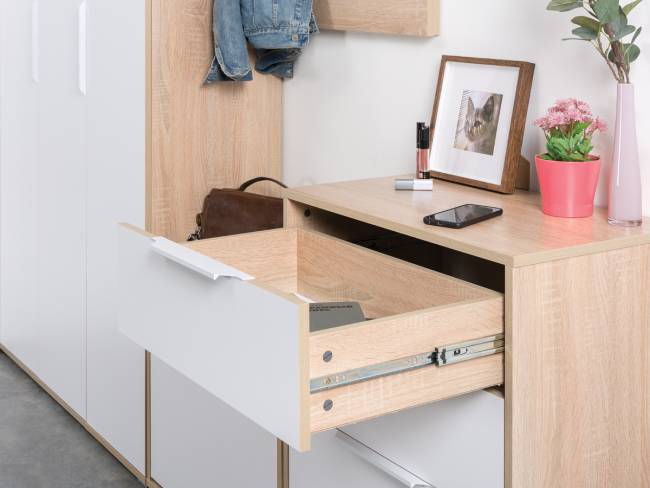 Две обувницы с зеркалом и вешалкой для одежды Куба цвет дуб сонома/белый премиум