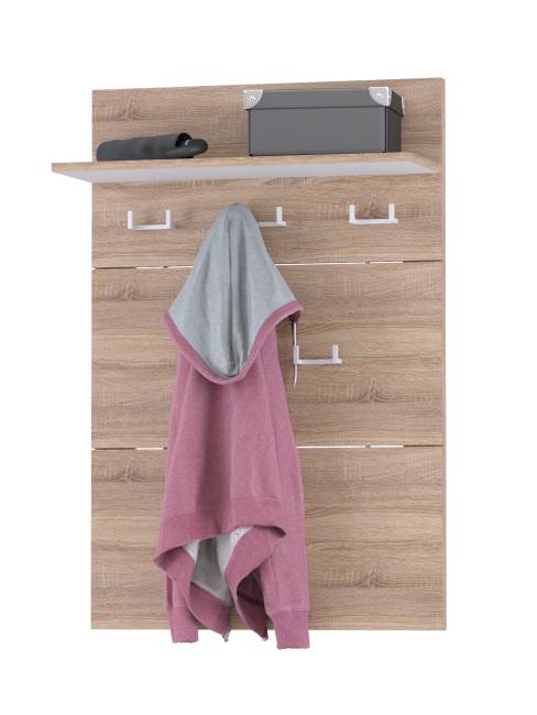 Две обувницы с зеркалом и вешалкой для одежды Куба цвет дуб сонома/белый премиум