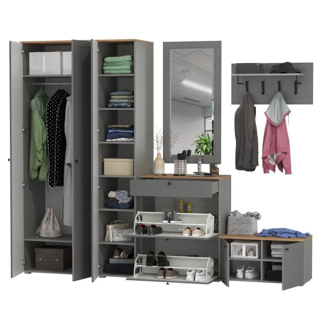 Модульная мебель для прихожей Остин № 49 цвет серый графит/дуб крафт золотой
