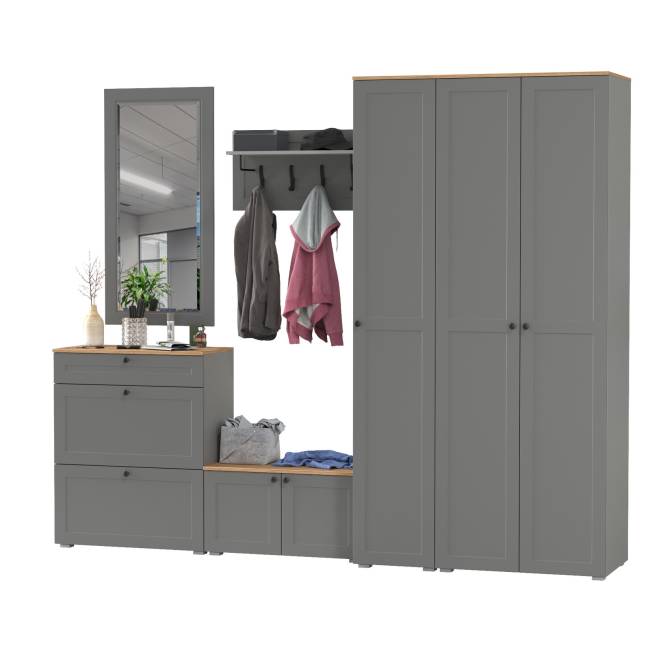 Модульная мебель для прихожей Остин № 49 цвет серый графит/дуб крафт золотой